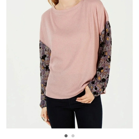 NEW‎ Gypsies & Moondust Print-Sleeve Waffle-Knit Top - Picture 9 of 10